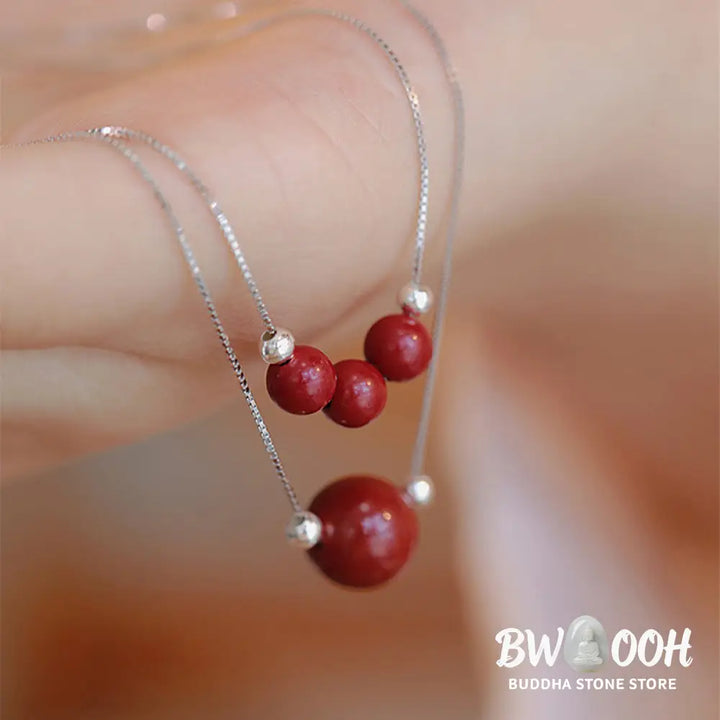 Buddha Stones 925 Sterling Silver Cinnabar Bead Calm Blessing Necklace Pendant - BWOOOH - Necklaces &amp; Pendants