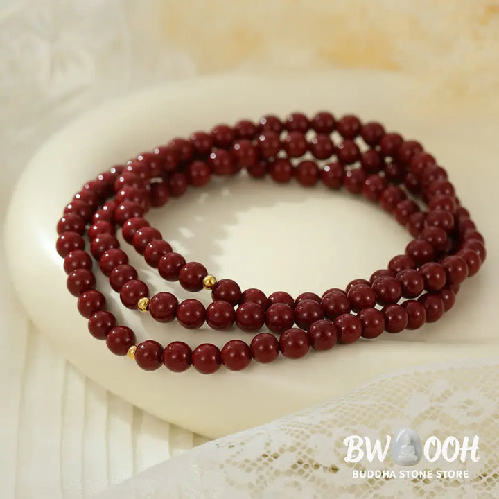 Buddha Stones 925 Sterling Silver Cinnabar Beads Blessing Anklet - Anklet