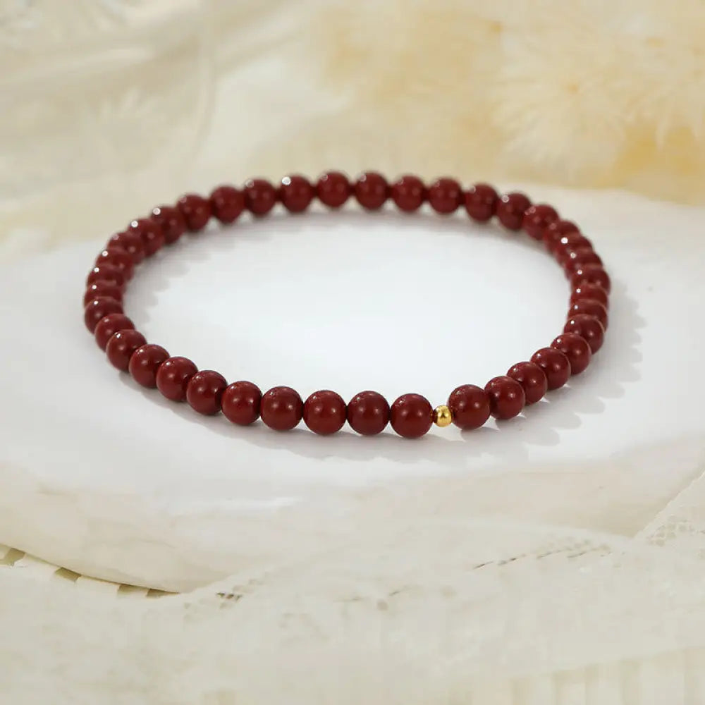 Buddha Stones 925 Sterling Silver Cinnabar Beads Blessing Anklet - 6mm Cinnabar(Circumference 24cm) - Anklet