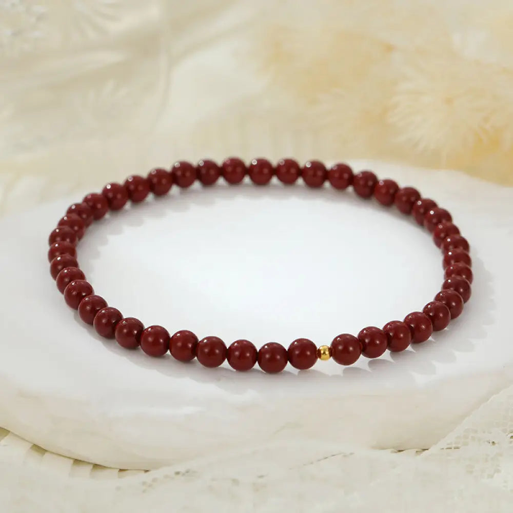 Buddha Stones 925 Sterling Silver Cinnabar Beads Blessing Anklet - 6mm Cinnabar(Circumference 26cm) - Anklet