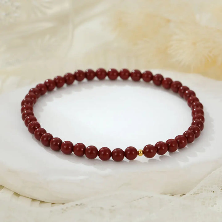 Buddha Stones 925 Sterling Silver Cinnabar Beads Blessing Anklet - 6mm Cinnabar(Circumference 26cm) - Anklet