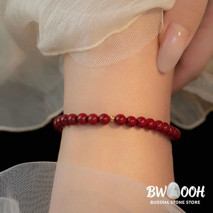 Buddha Stones 925 Sterling Silver Cinnabar Beads Blessing Anklet - Anklet