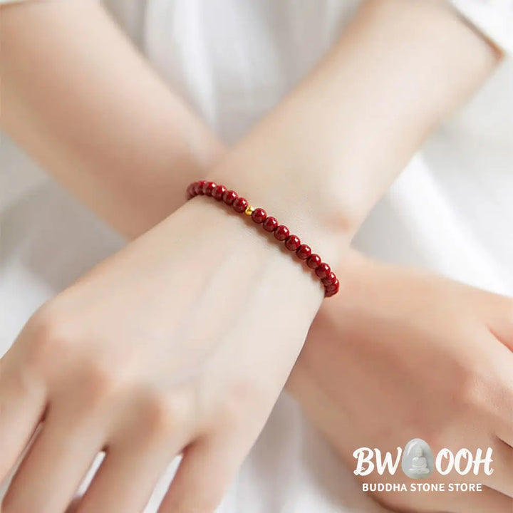 Buddha Stones 925 Sterling Silver Cinnabar Beads Blessing Bracelet - Bracelet