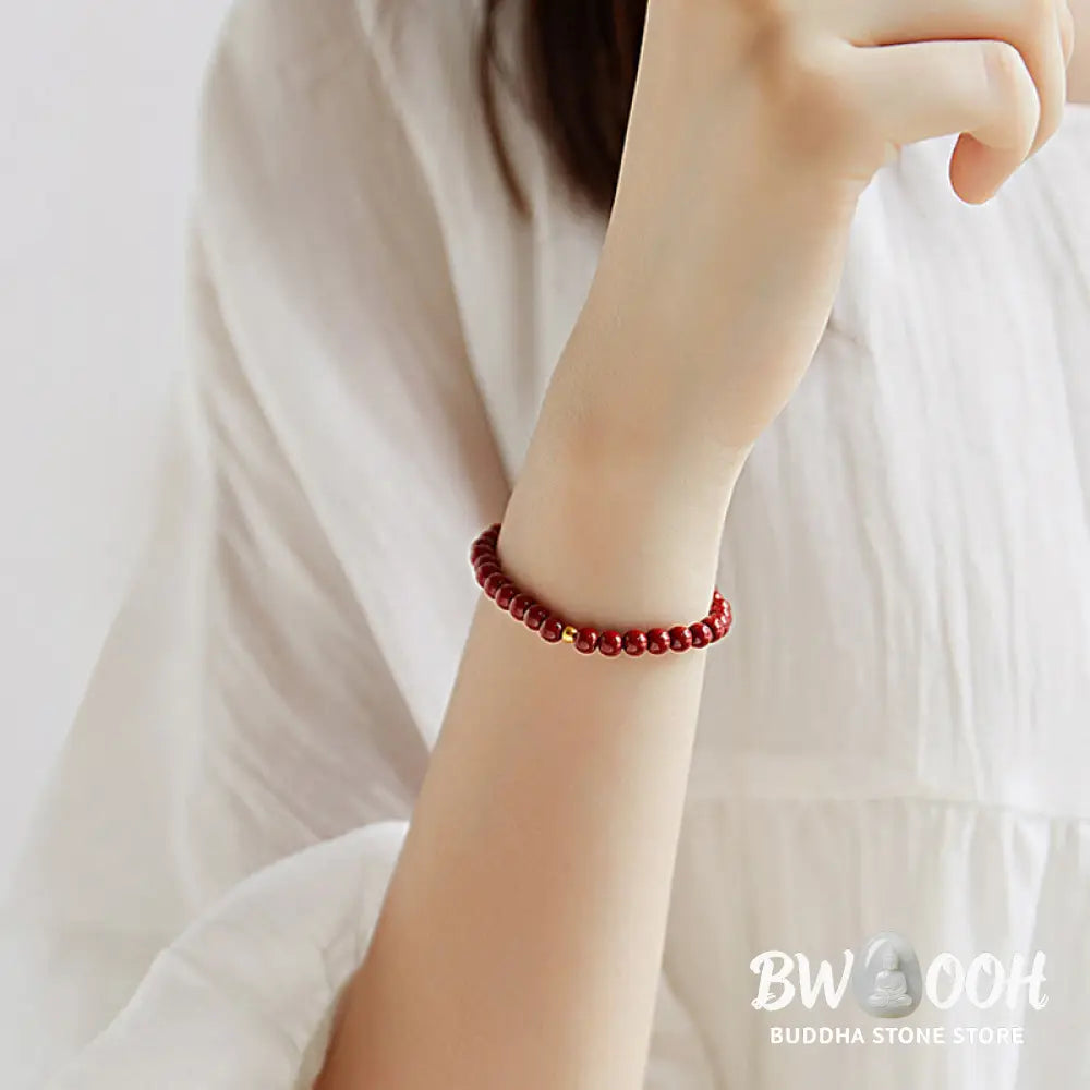 Buddha Stones 925 Sterling Silver Cinnabar Beads Blessing Bracelet - Bracelet