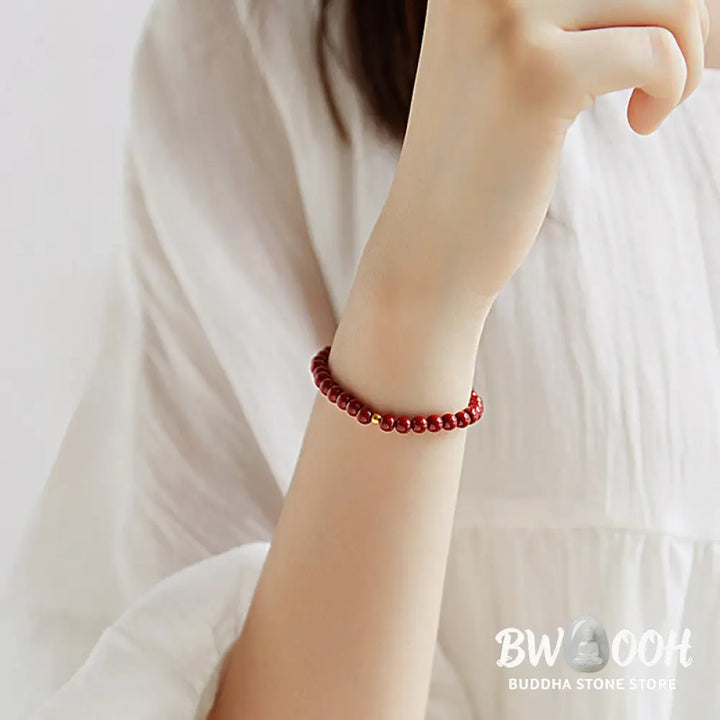 Buddha Stones 925 Sterling Silver Cinnabar Beads Blessing Bracelet - Bracelet