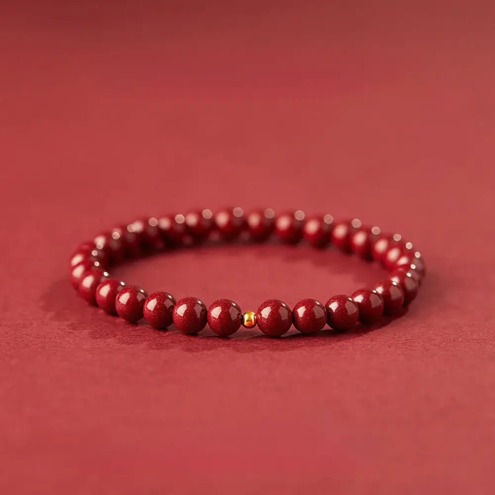Buddha Stones 925 Sterling Silver Cinnabar Beads Blessing Bracelet - 6mm Cinnabar&4mm 925 Sterling Silver - Bracelet