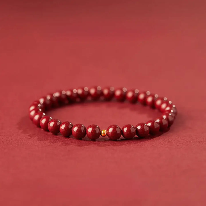 Buddha Stones 925 Sterling Silver Cinnabar Beads Blessing Bracelet - 6mm Cinnabar&amp;4mm 925 Sterling Silver - Bracelet