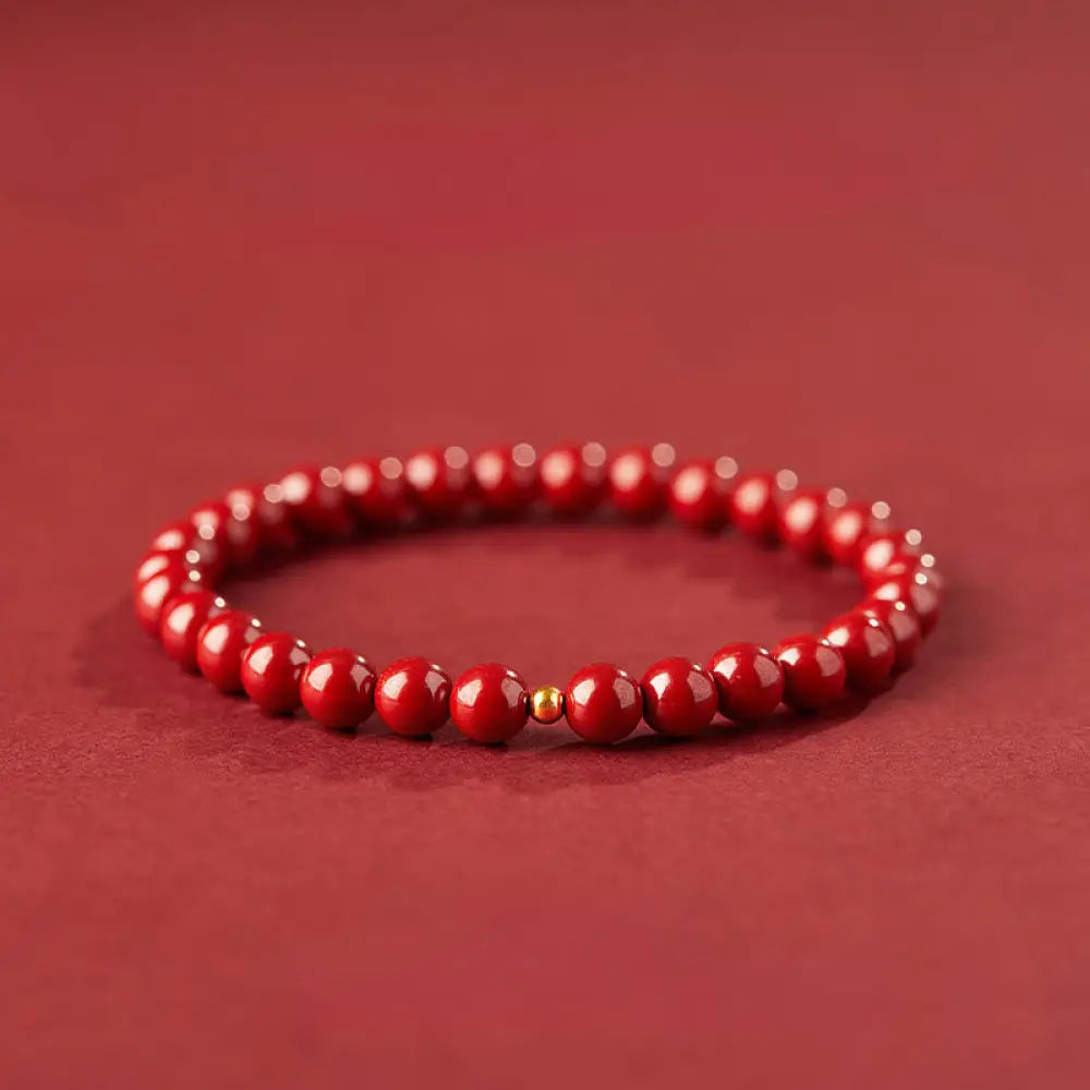 Buddha Stones 925 Sterling Silver Cinnabar Beads Blessing Bracelet - 6mm Imperial Cinnabar&amp;4mm 925 Sterling Silver