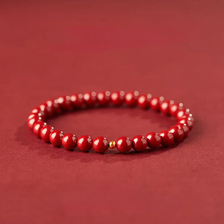 Buddha Stones 925 Sterling Silver Cinnabar Beads Blessing Bracelet - 6mm Imperial Cinnabar&amp;4mm 925 Sterling Silver