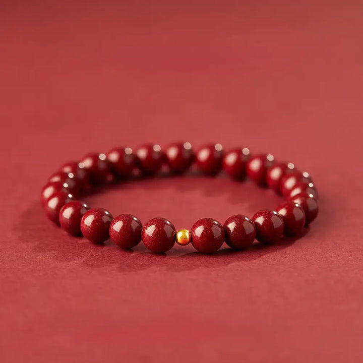 Buddha Stones 925 Sterling Silver Cinnabar Beads Blessing Bracelet - 8mm Cinnabar&amp;5mm 925 Sterling Silver - Bracelet