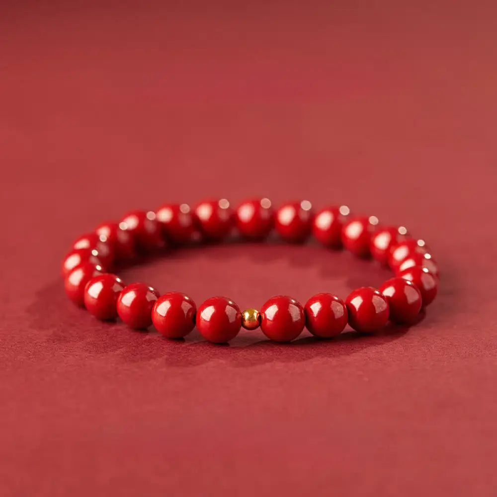 Buddha Stones 925 Sterling Silver Cinnabar Beads Blessing Bracelet - 8mm Imperial Cinnabar&amp;5mm 925 Sterling Silver