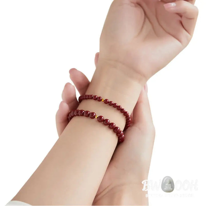 Buddha Stones 925 Sterling Silver Cinnabar Beads Blessing Bracelet - Bracelet