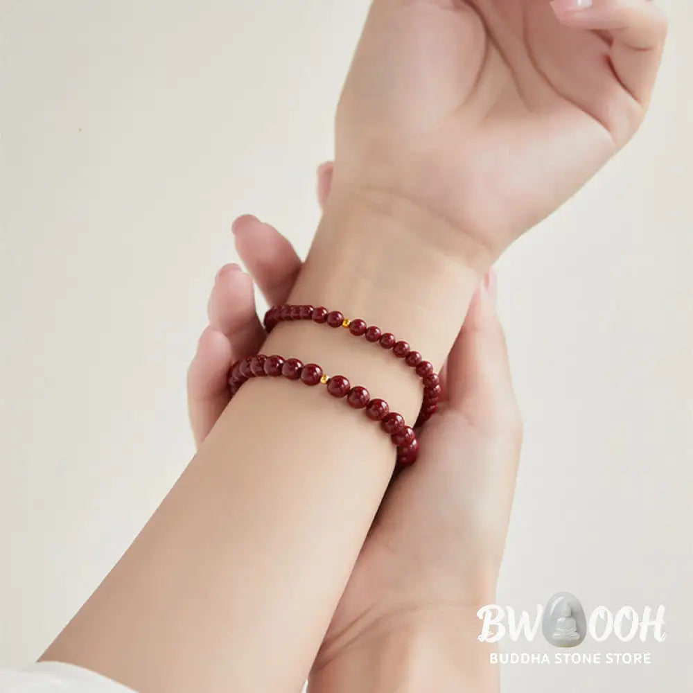 Buddha Stones 925 Sterling Silver Cinnabar Beads Blessing Bracelet - Bracelet