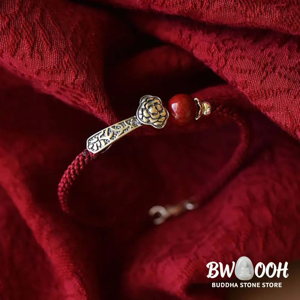 Buddha Stones 925 Sterling Silver Cinnabar Blessing String Bracelet - BWOOOH - Bracelet