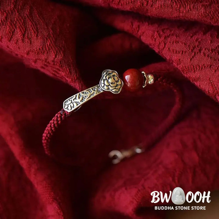 Buddha Stones 925 Sterling Silver Cinnabar Blessing String Bracelet - BWOOOH - Bracelet