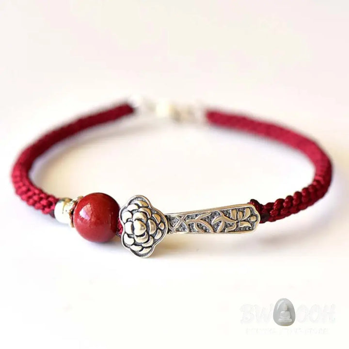 Buddha Stones 925 Sterling Silver Cinnabar Blessing String Bracelet - BWOOOH - Bracelet