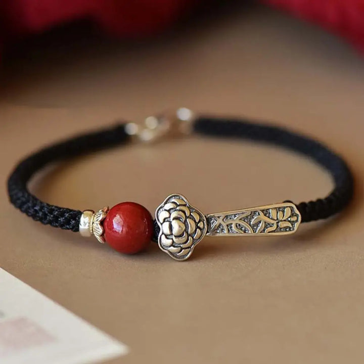 Buddha Stones 925 Sterling Silver Cinnabar Blessing String Bracelet - BWOOOH - Black(Bracelet Size 15-16cm) - Bracelet