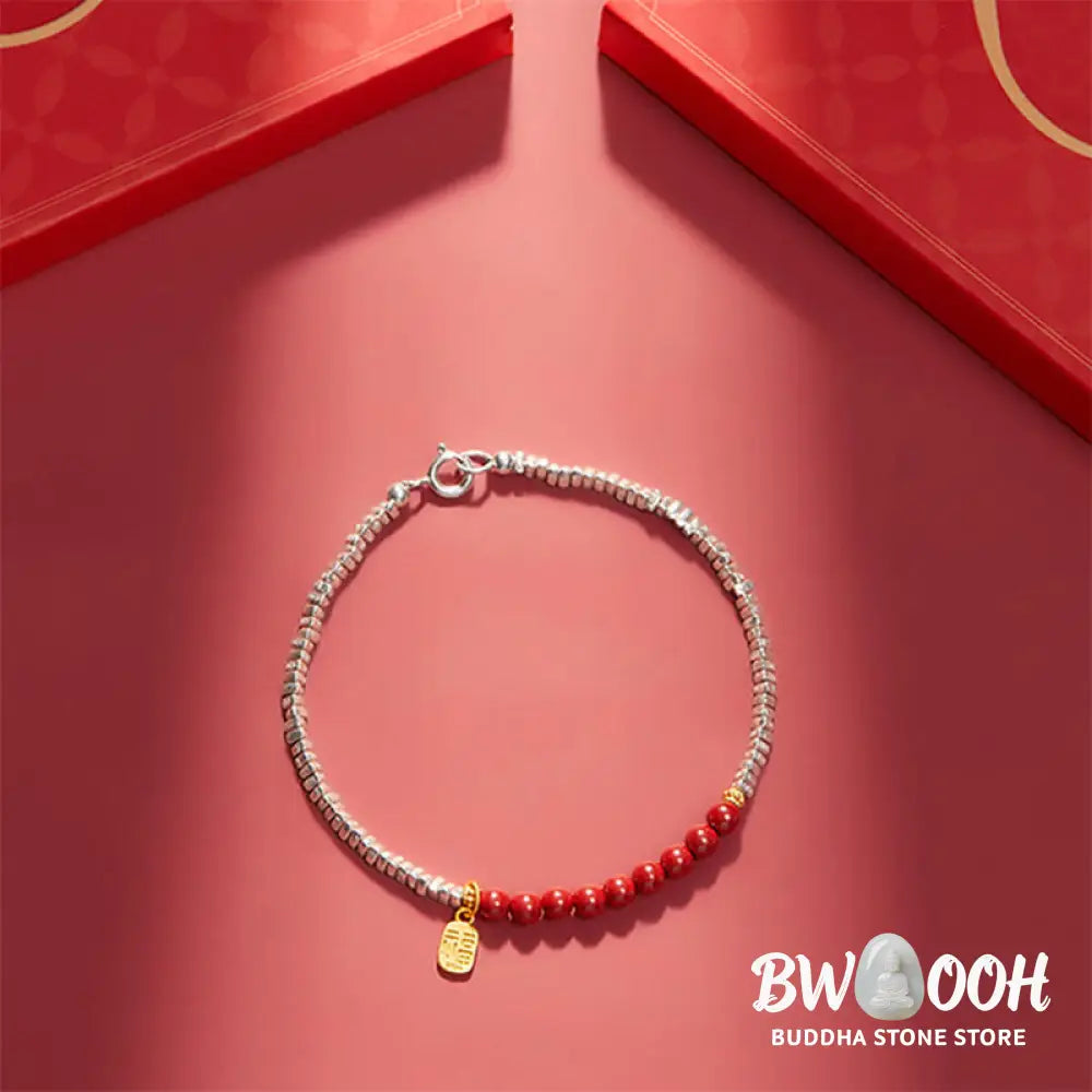 Buddha Stones 925 Sterling Silver Cinnabar Fu Character Blessing Bracelet - BWOOOH - Bracelet