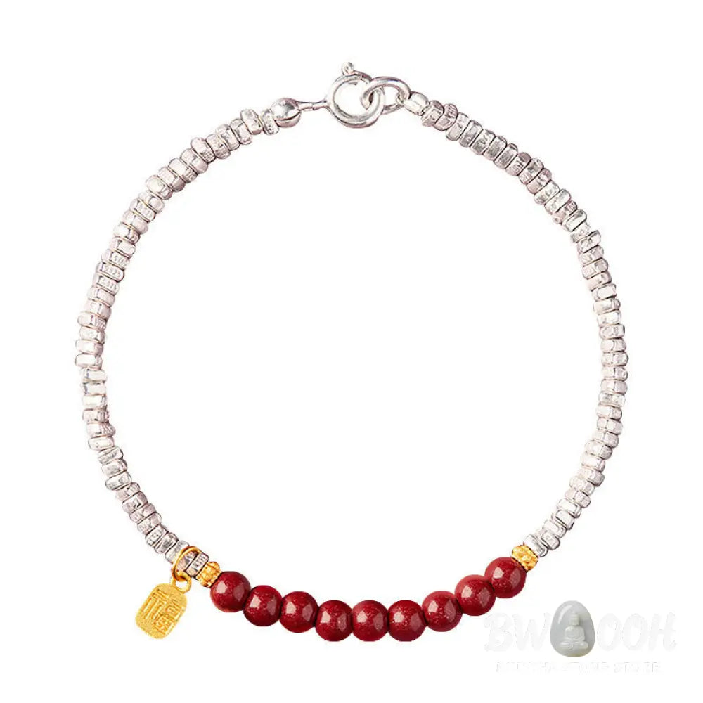 Buddha Stones 925 Sterling Silver Cinnabar Fu Character Blessing Bracelet - BWOOOH - Bracelet