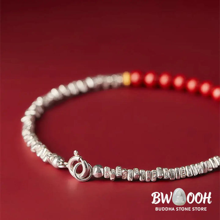 Buddha Stones 925 Sterling Silver Cinnabar Fu Character Blessing Bracelet - BWOOOH - Bracelet
