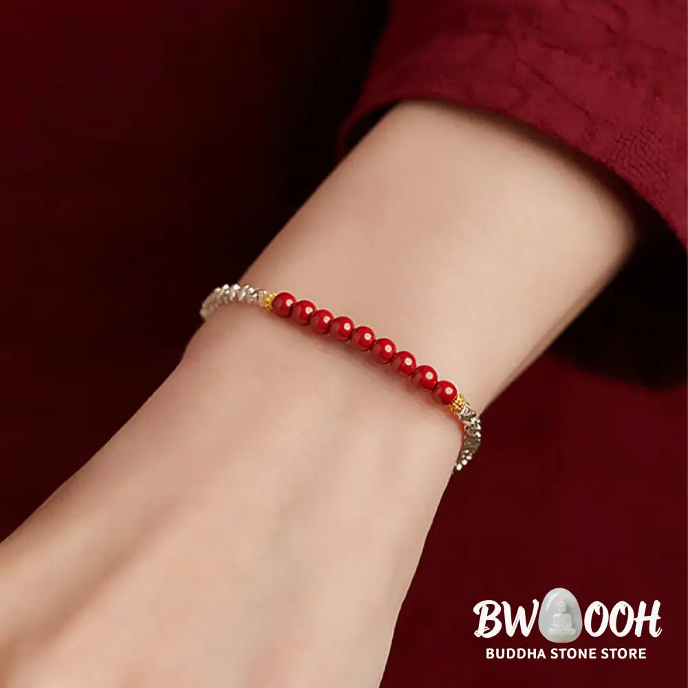 Buddha Stones 925 Sterling Silver Cinnabar Fu Character Blessing Bracelet - BWOOOH - Bracelet