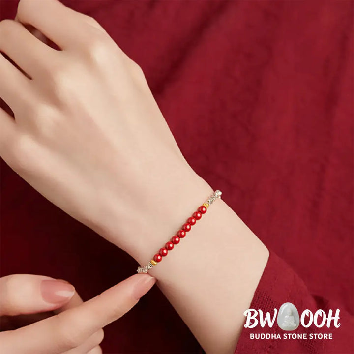 Buddha Stones 925 Sterling Silver Cinnabar Fu Character Blessing Bracelet - BWOOOH - Bracelet