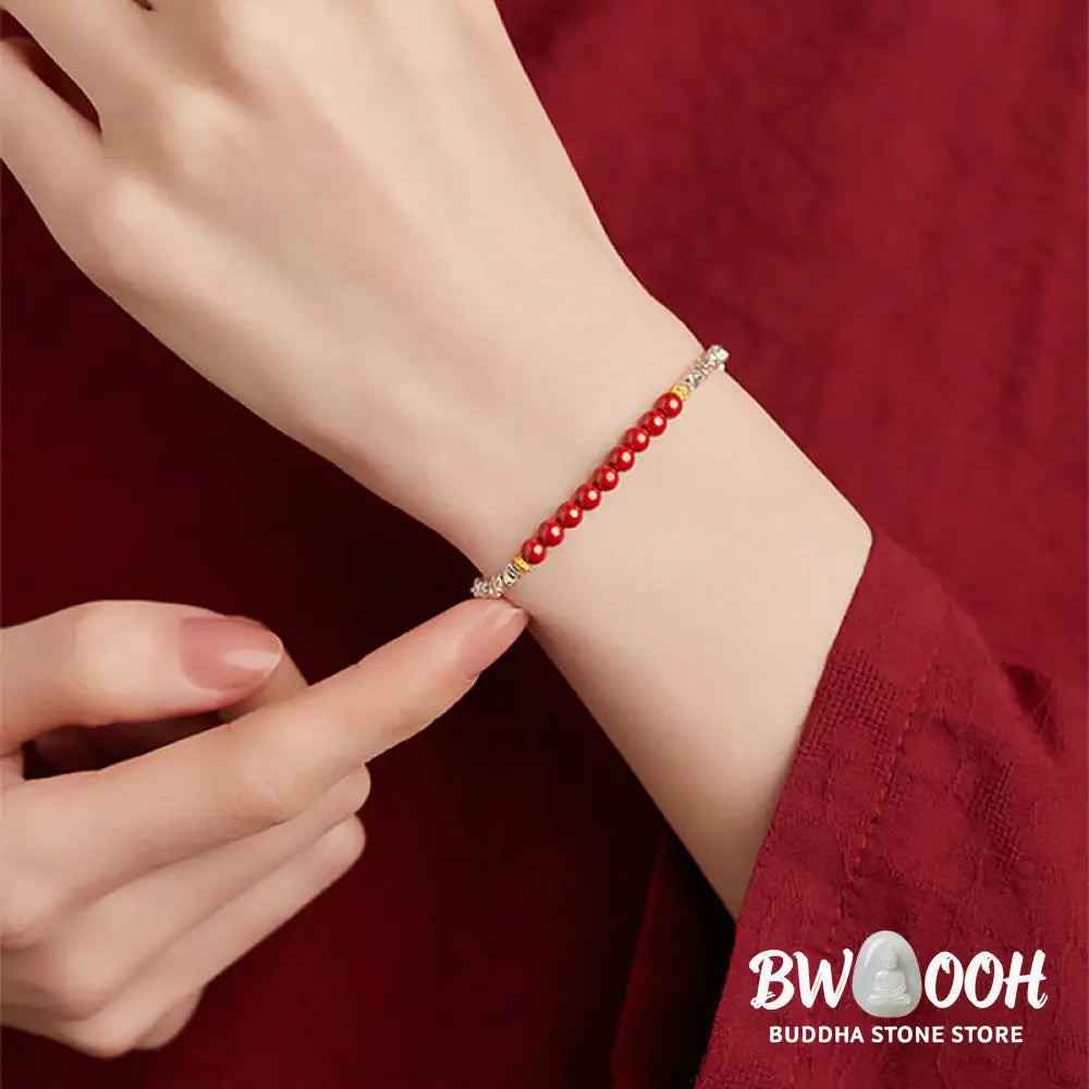 Buddha Stones 925 Sterling Silver Cinnabar Fu Character Blessing Bracelet - BWOOOH - Bracelet