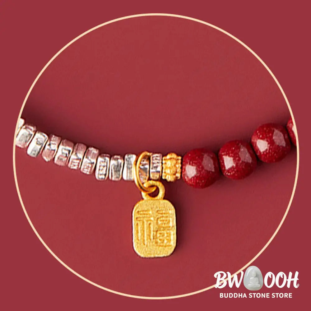 Buddha Stones 925 Sterling Silver Cinnabar Fu Character Blessing Bracelet - BWOOOH - Bracelet