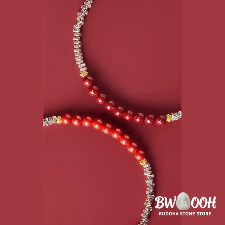 Buddha Stones 925 Sterling Silver Cinnabar Fu Character Blessing Bracelet - BWOOOH - Bracelet