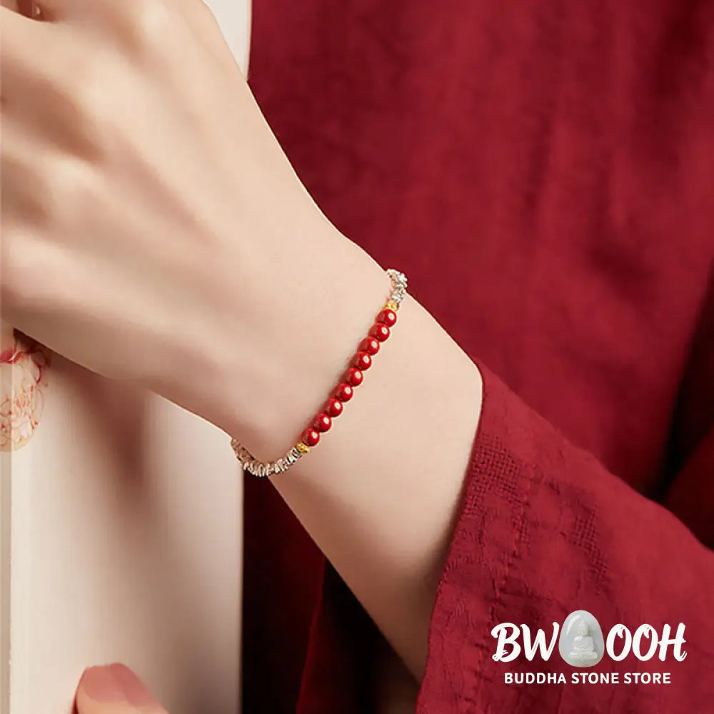Buddha Stones 925 Sterling Silver Cinnabar Fu Character Blessing Bracelet - BWOOOH - Bracelet