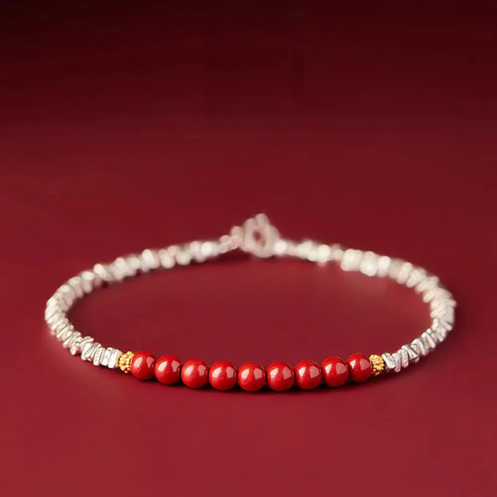 BWOOOH 925 Sterling Silver Cinnabar Fu Character Blessing Bracelet - BWOOOH - Cinnabar(Wrist Circumference