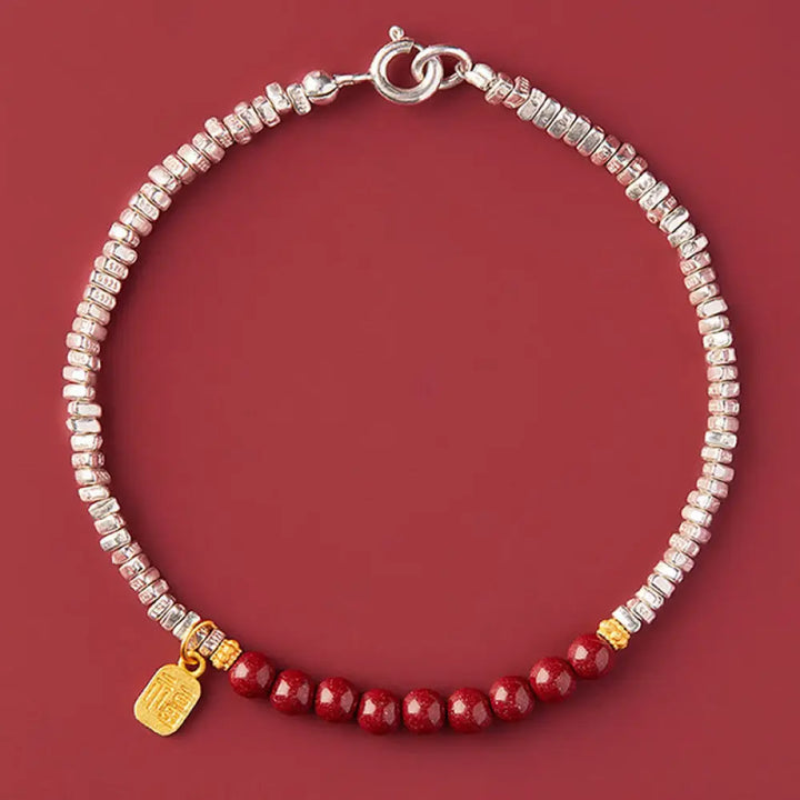 Buddha Stones 925 Sterling Silver Cinnabar Fu Character Blessing Bracelet - BWOOOH - Cinnabar&amp;Fu Character(Wrist