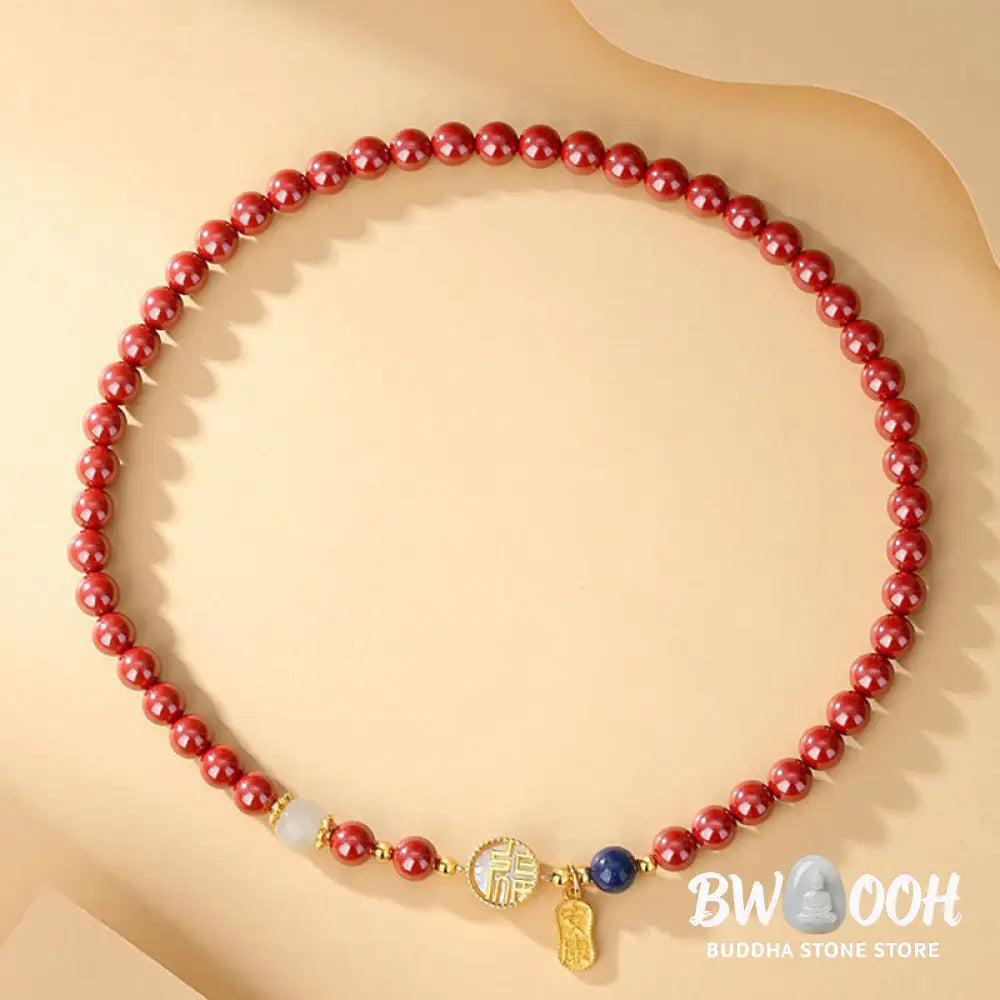 Buddha Stones 925 Sterling Silver Cinnabar Tridacna Stone Fu Character Double Wrap Blessing Bracelet - BWOOOH