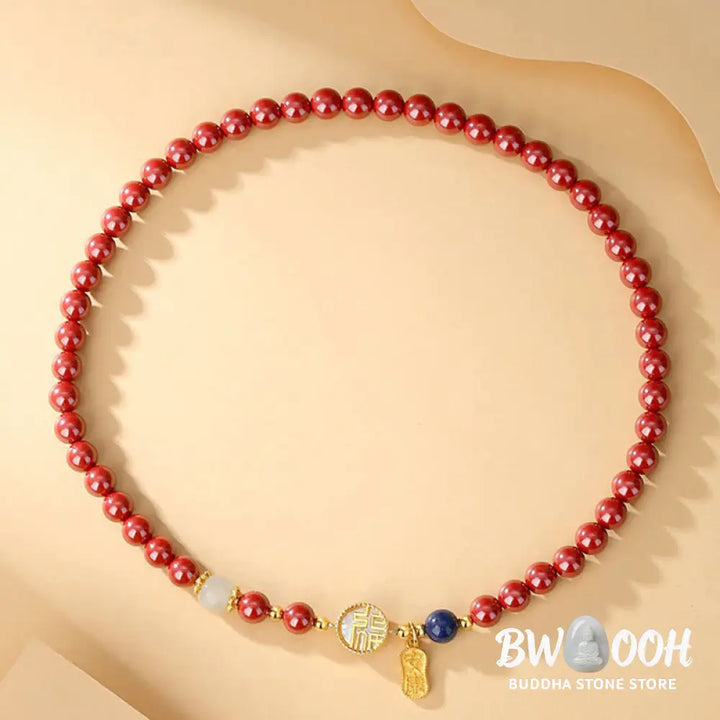 Buddha Stones 925 Sterling Silver Cinnabar Tridacna Stone Fu Character Double Wrap Blessing Bracelet - BWOOOH