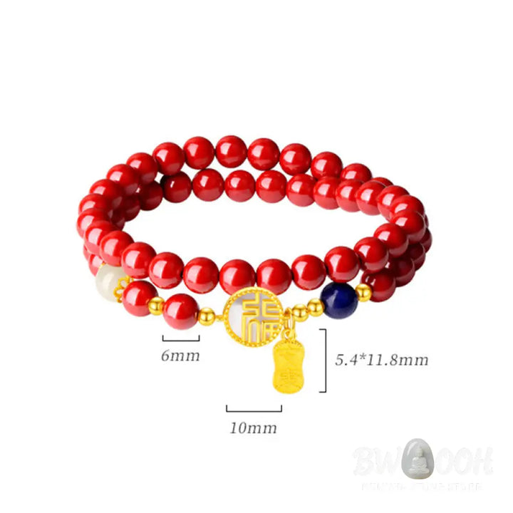 Buddha Stones 925 Sterling Silver Cinnabar Tridacna Stone Fu Character Double Wrap Blessing Bracelet - BWOOOH