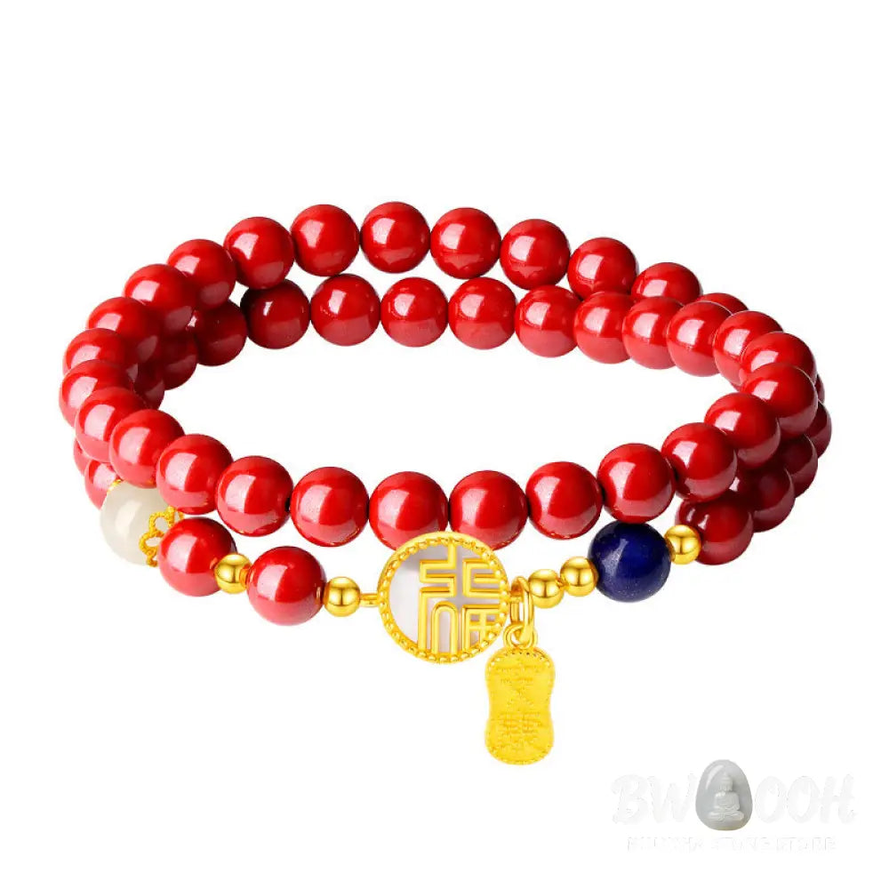 Buddha Stones 925 Sterling Silver Cinnabar Tridacna Stone Fu Character Double Wrap Blessing Bracelet - BWOOOH