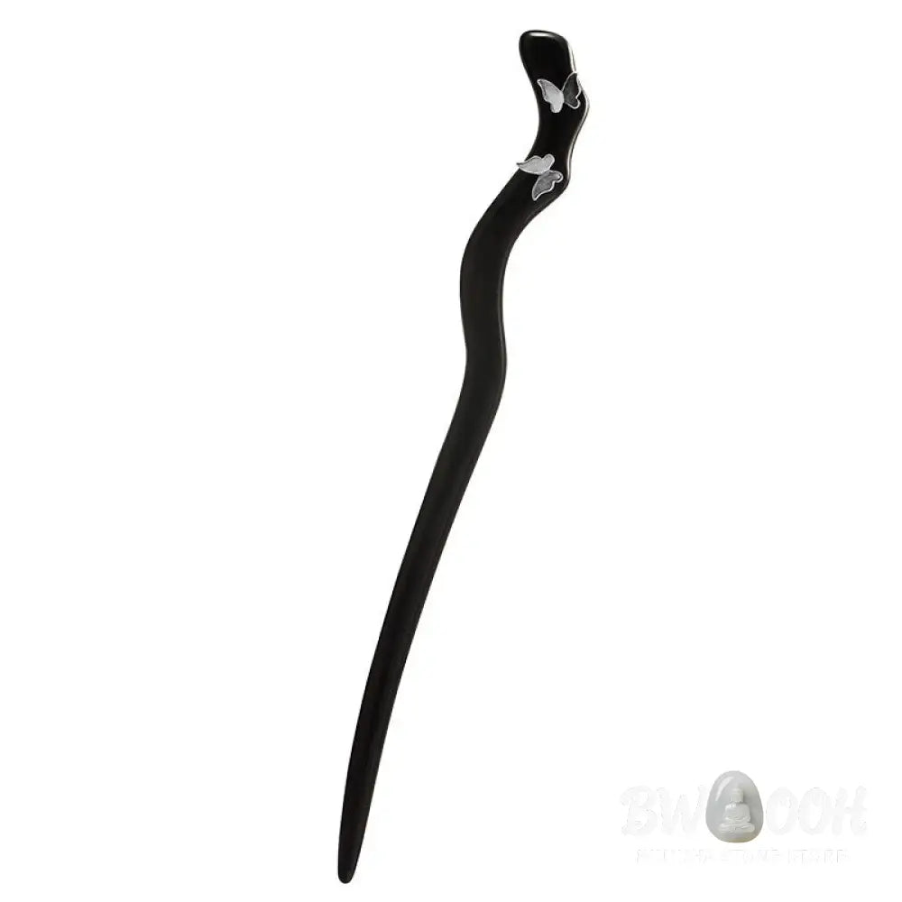 Buddha Stones 925 Sterling Silver Classical Chinese Style Ebony Butterfly Relax Hairpin - Butterfly Ebony Hairpin