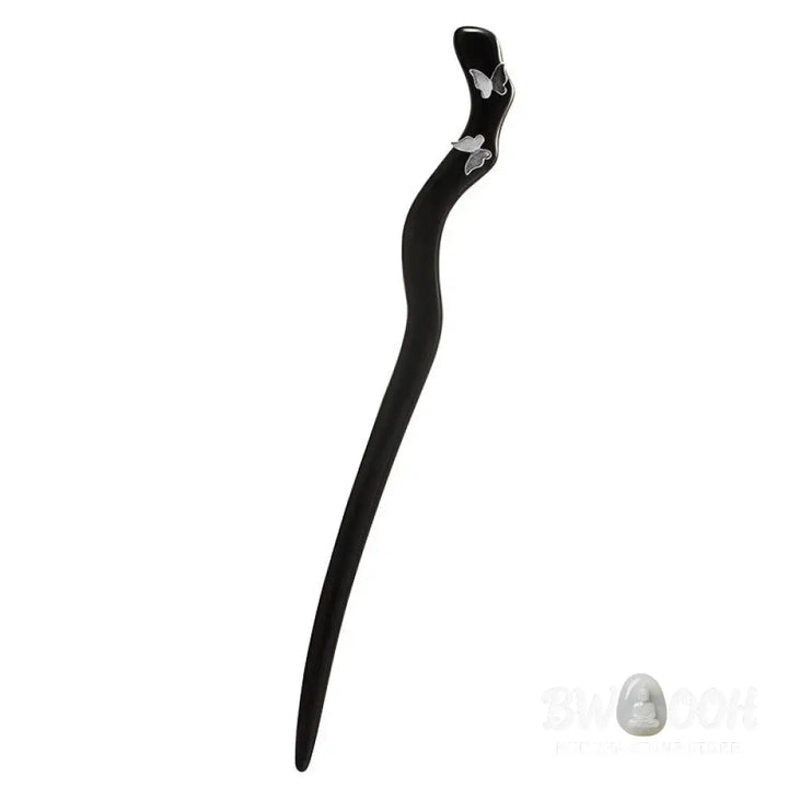 Buddha Stones 925 Sterling Silver Classical Chinese Style Ebony Butterfly Relax Hairpin - Butterfly Ebony Hairpin