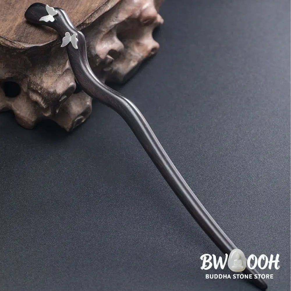 Buddha Stones 925 Sterling Silver Classical Chinese Style Ebony Butterfly Relax Hairpin - Butterfly Ebony Hairpin