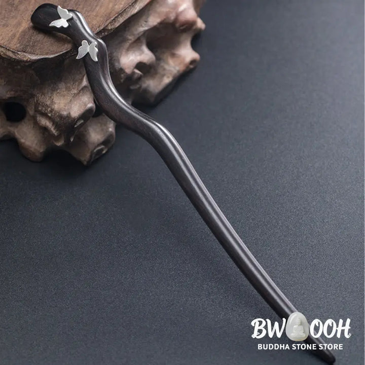 Buddha Stones 925 Sterling Silver Classical Chinese Style Ebony Butterfly Relax Hairpin - Butterfly Ebony Hairpin