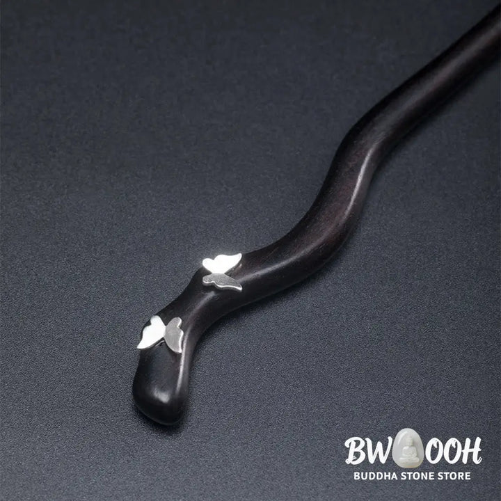 Buddha Stones 925 Sterling Silver Classical Chinese Style Ebony Butterfly Relax Hairpin - Butterfly Ebony Hairpin