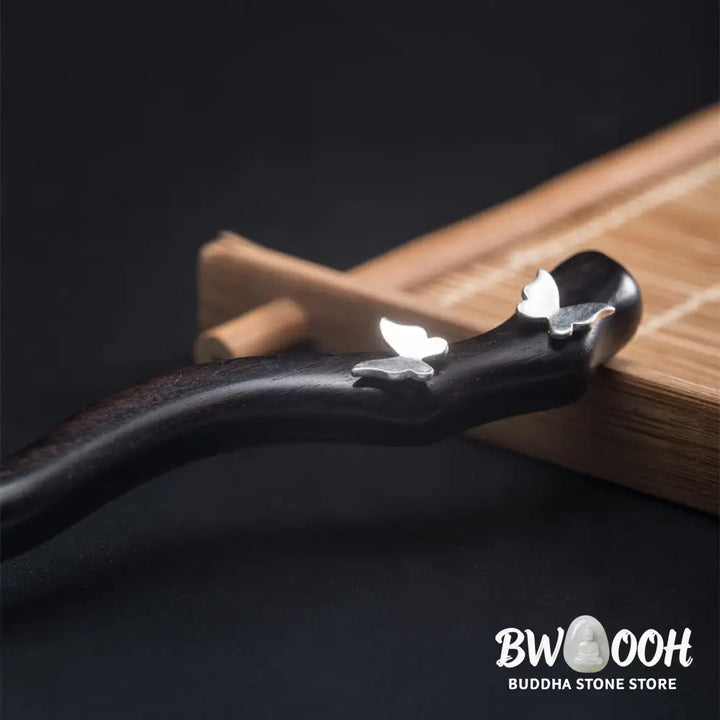 Buddha Stones 925 Sterling Silver Classical Chinese Style Ebony Butterfly Relax Hairpin - Butterfly Ebony Hairpin