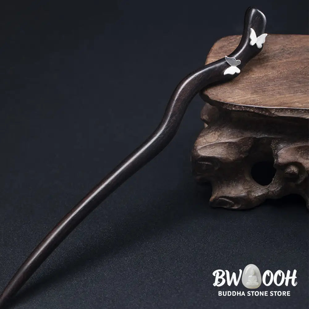 Buddha Stones 925 Sterling Silver Classical Chinese Style Ebony Butterfly Relax Hairpin - Butterfly Ebony Hairpin