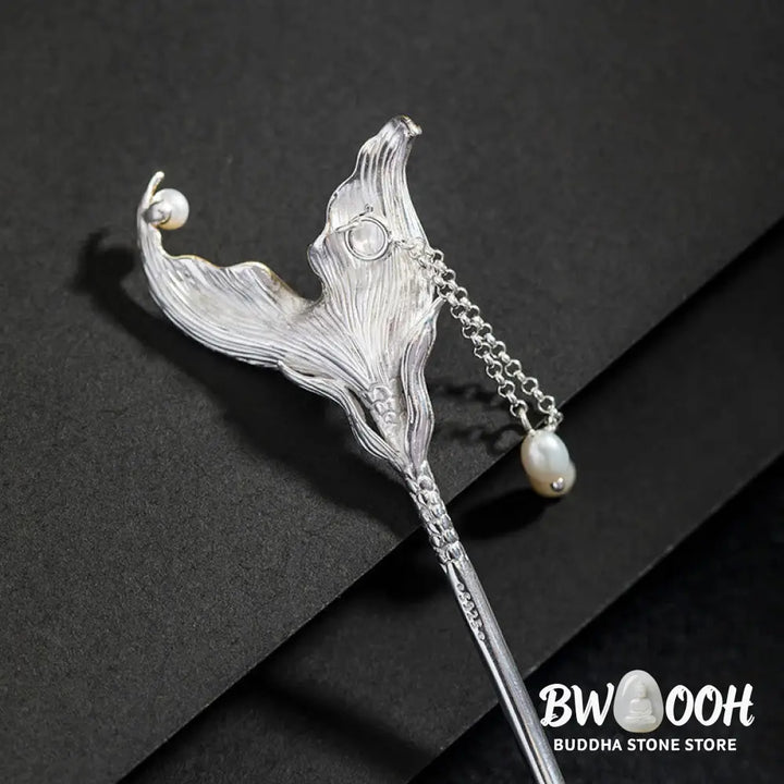 Buddha Stones 925 Sterling Silver Classical Chinese Style Fish Tail Pearl Tassel Calm Hairpin - Fish Tail Hairpin