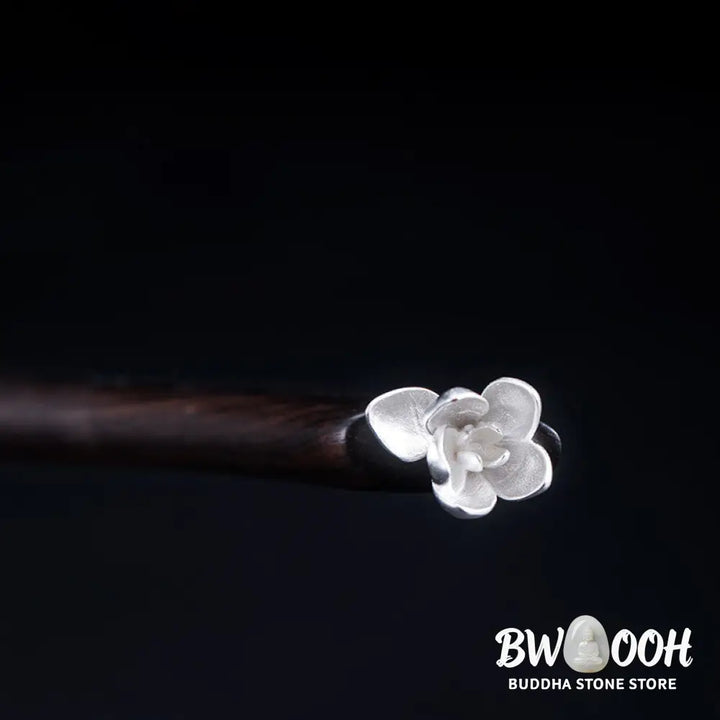 Buddha Stones 925 Sterling Silver Classical Ebony Magnolia Flower Blessing Hairpin - Magnolia Flower Ebony Hairpin