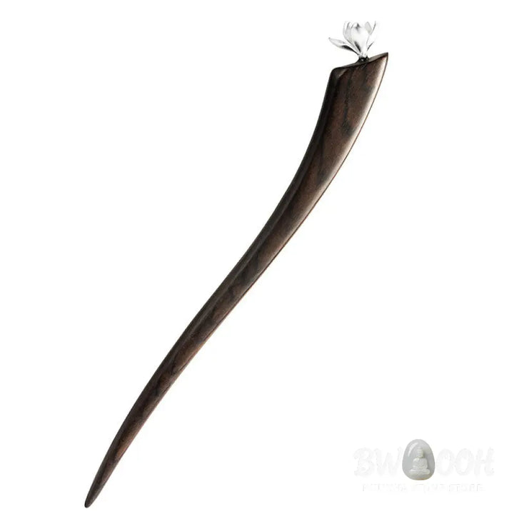 Buddha Stones 925 Sterling Silver Classical Ebony Magnolia Flower Blessing Hairpin - Magnolia Flower Ebony Hairpin