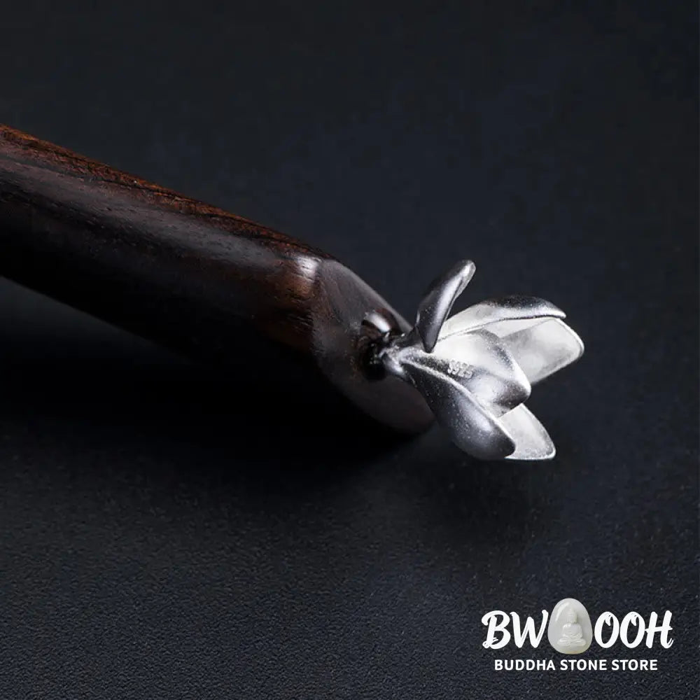 Buddha Stones 925 Sterling Silver Classical Ebony Magnolia Flower Blessing Hairpin - Magnolia Flower Ebony Hairpin