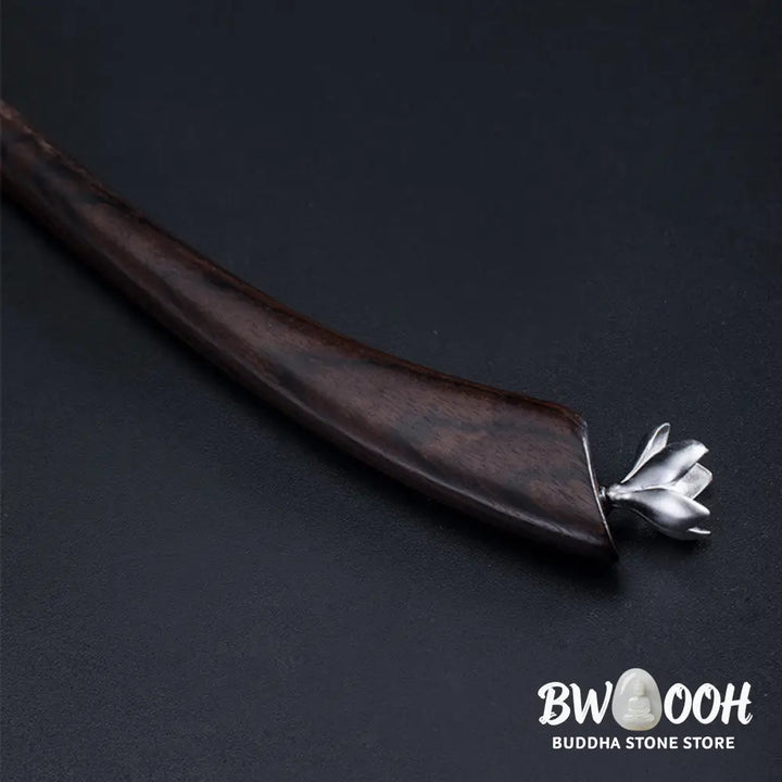 Buddha Stones 925 Sterling Silver Classical Ebony Magnolia Flower Blessing Hairpin - Magnolia Flower Ebony Hairpin