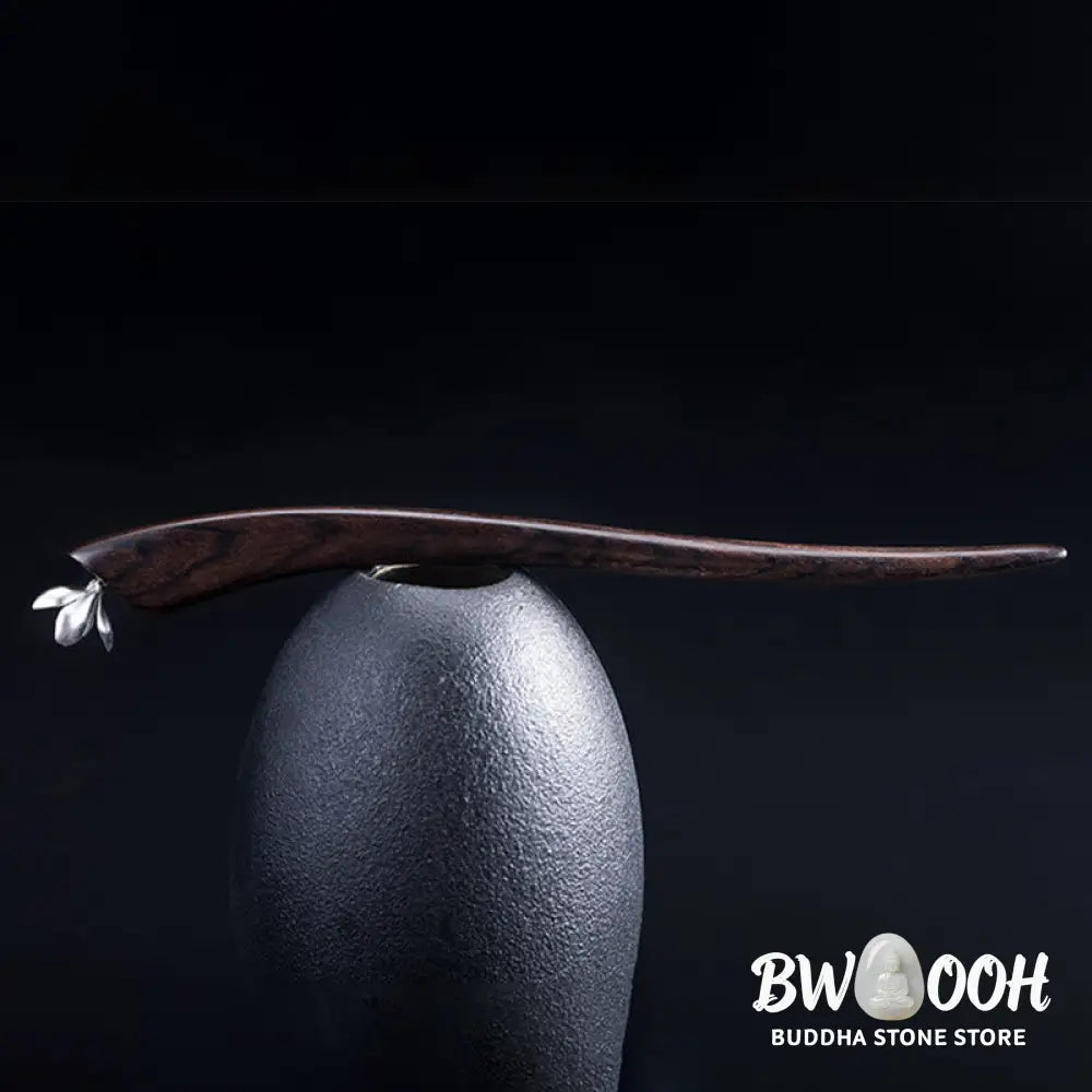 Buddha Stones 925 Sterling Silver Classical Ebony Magnolia Flower Blessing Hairpin - Magnolia Flower Ebony Hairpin