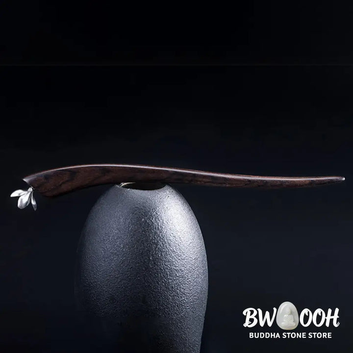 Buddha Stones 925 Sterling Silver Classical Ebony Magnolia Flower Blessing Hairpin - Magnolia Flower Ebony Hairpin
